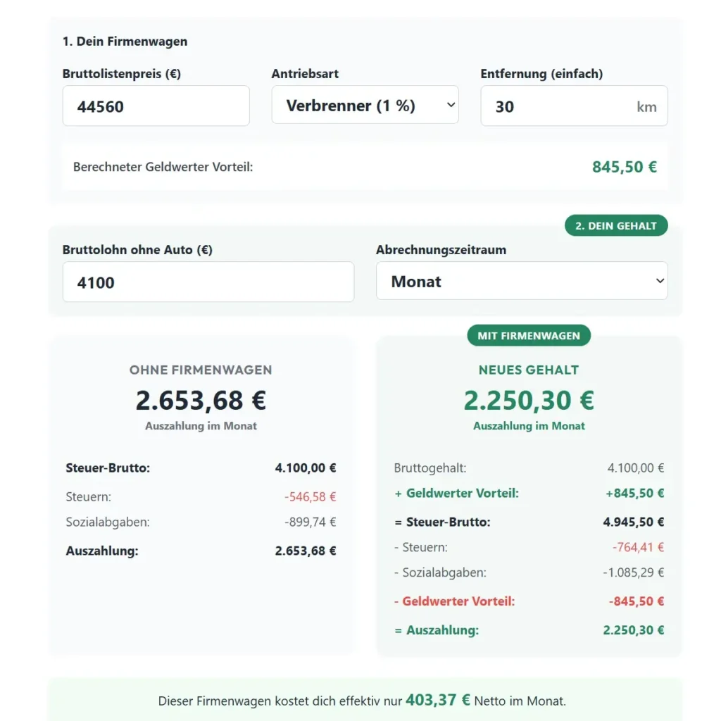 Gehaltsrechner mit Firmenwagen